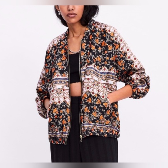 Zara Bohemian Floral Tapestry Print Bomber Jacket - Picture 2 of 4